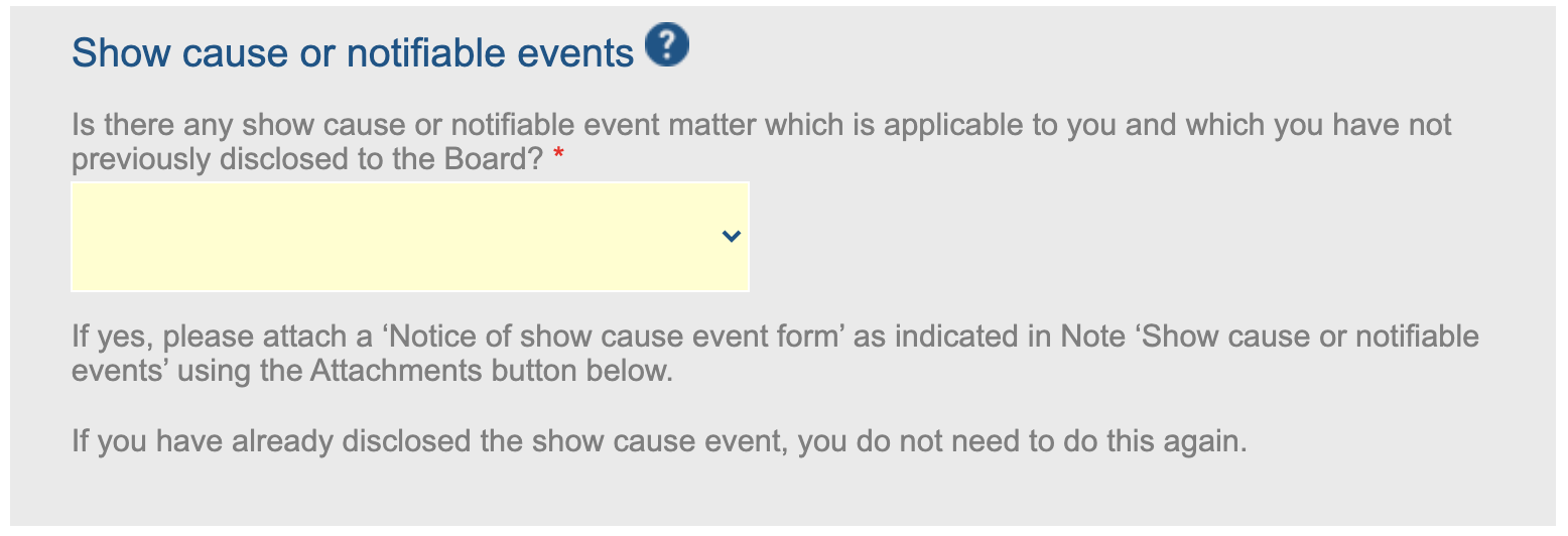 Show cause or notifiable events