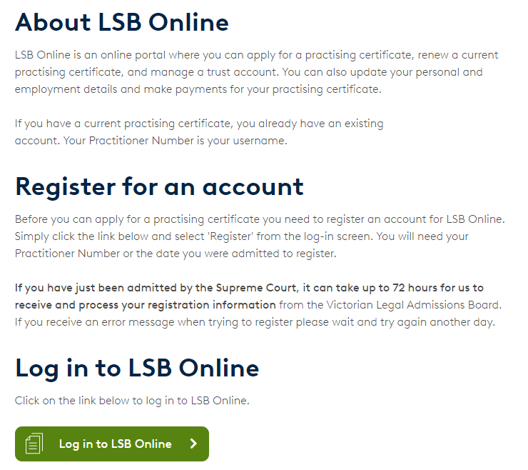 Login to LSB Online page